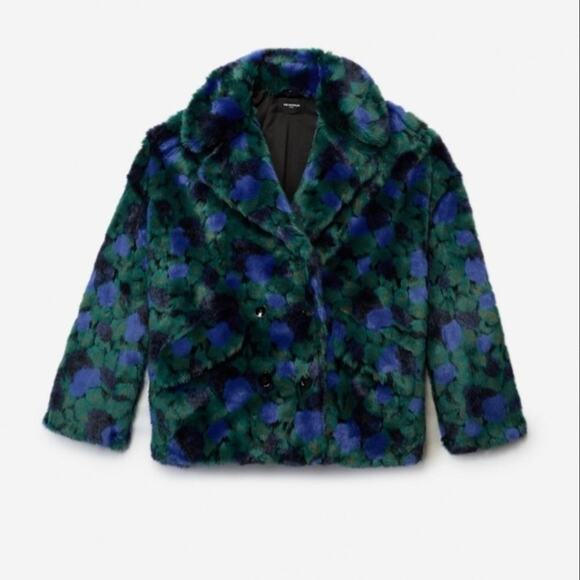 The Kooples Blue & Green Faux Fur Coat - Picture 3 of 9